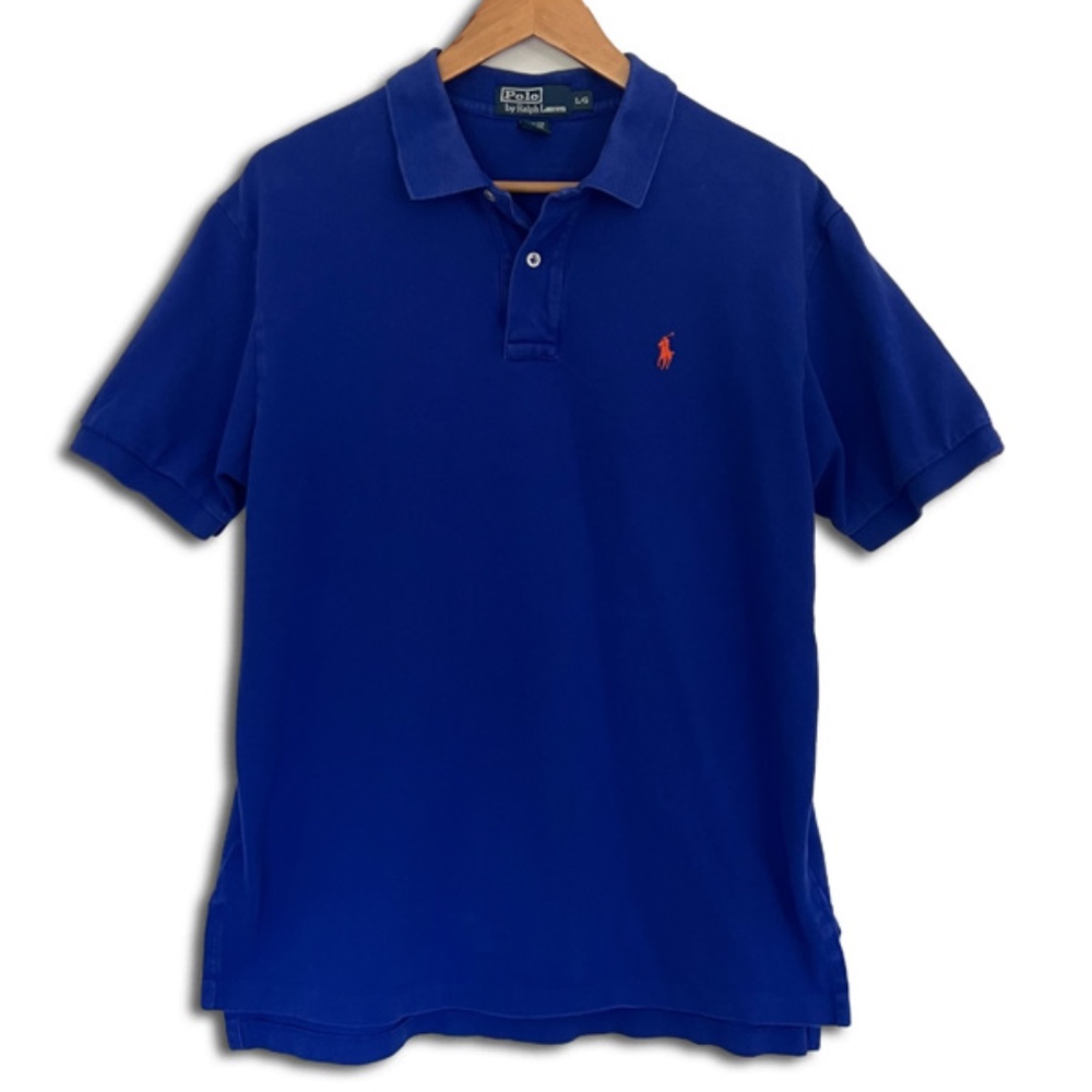 Ralph Lauren Polo Men's Cobalt Blue Stripe Classic Large L short sleeve cotton